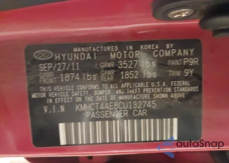 2012 Hyundai Accent Gls from USA, damaged, VIN KMHCT4AE8CU132745